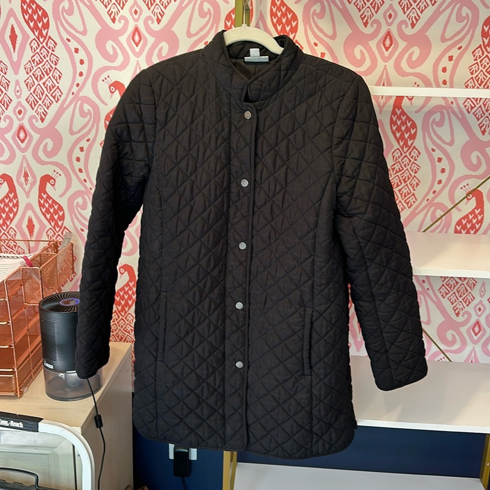 J. Jill Black Quilted Thigh Length Jacket Size S